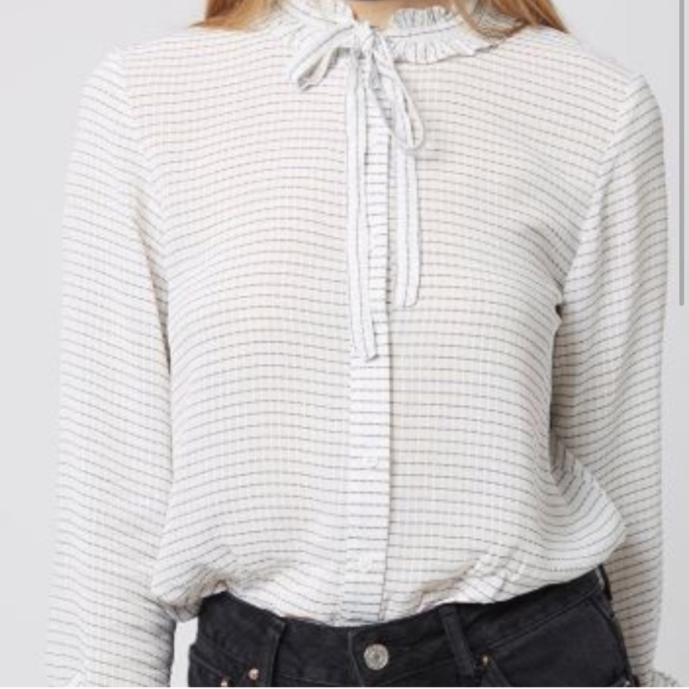 Topshop White Long Sleeve Tie Front Blouse